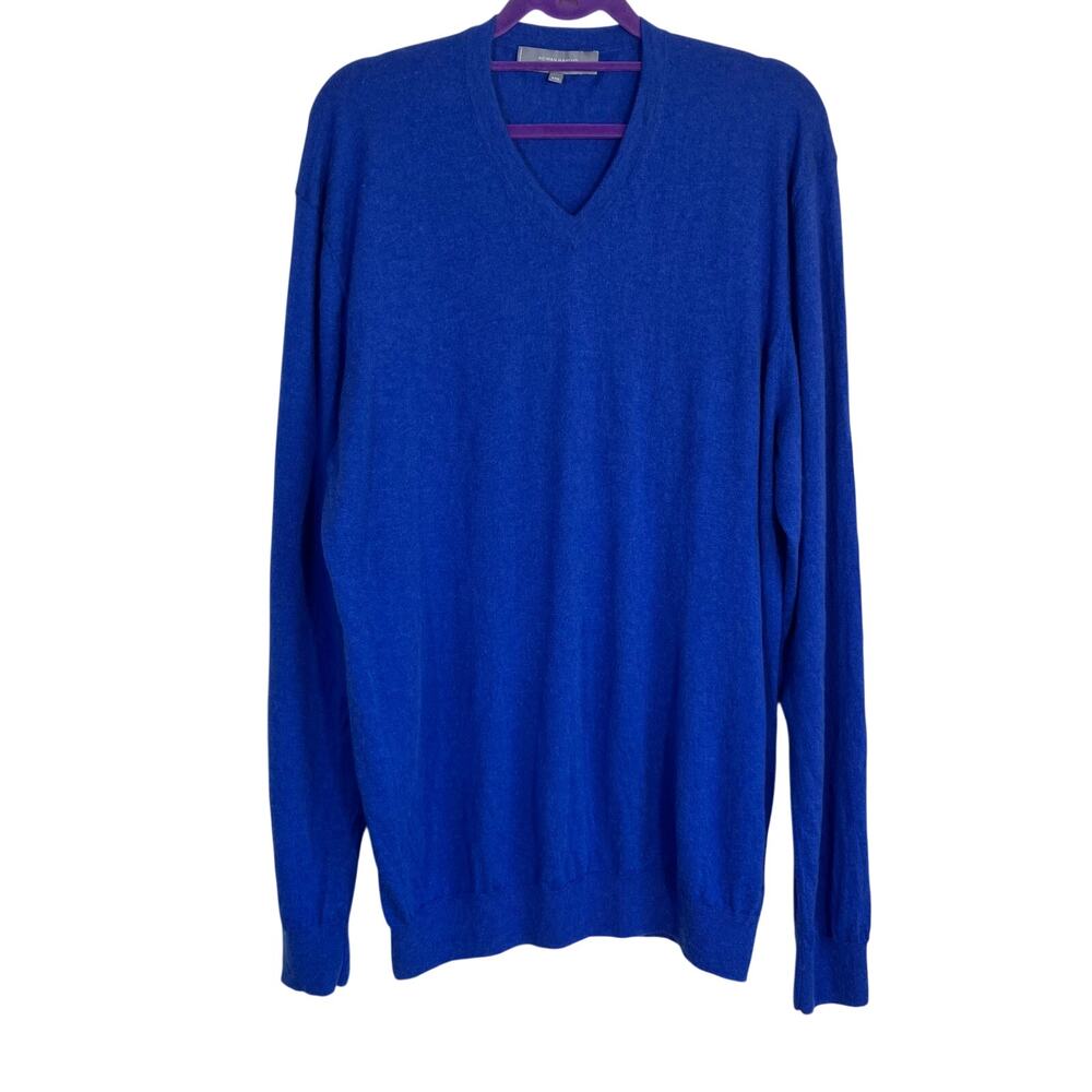 Neiman Marcus Mens Sz XXL Silk & Cashmere Blend V-neck Sweater Blue Lightweight